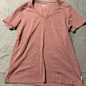 Eddie Bauer V-Neck Short Sleeve Top in Dusty Rose